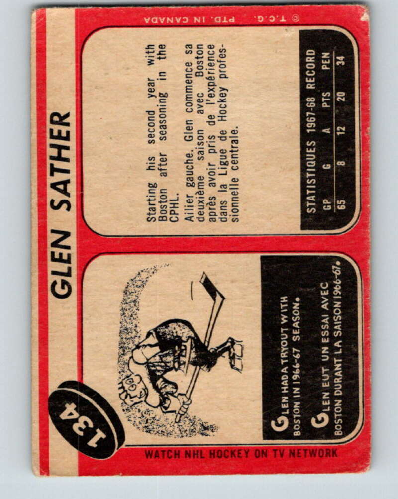 1968-69 O-Pee-Chee #134 Glen Sather  Boston Bruins  V1078