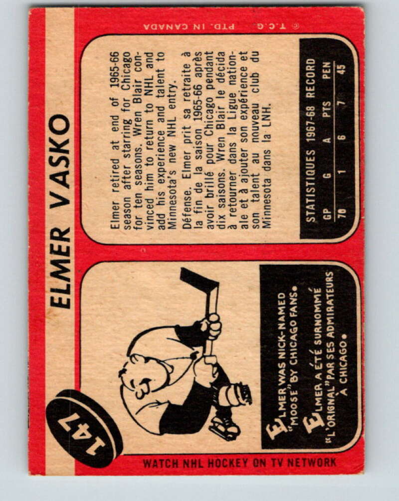 1968-69 O-Pee-Chee #147 Elmer Vasko  Minnesota North Stars  V1097