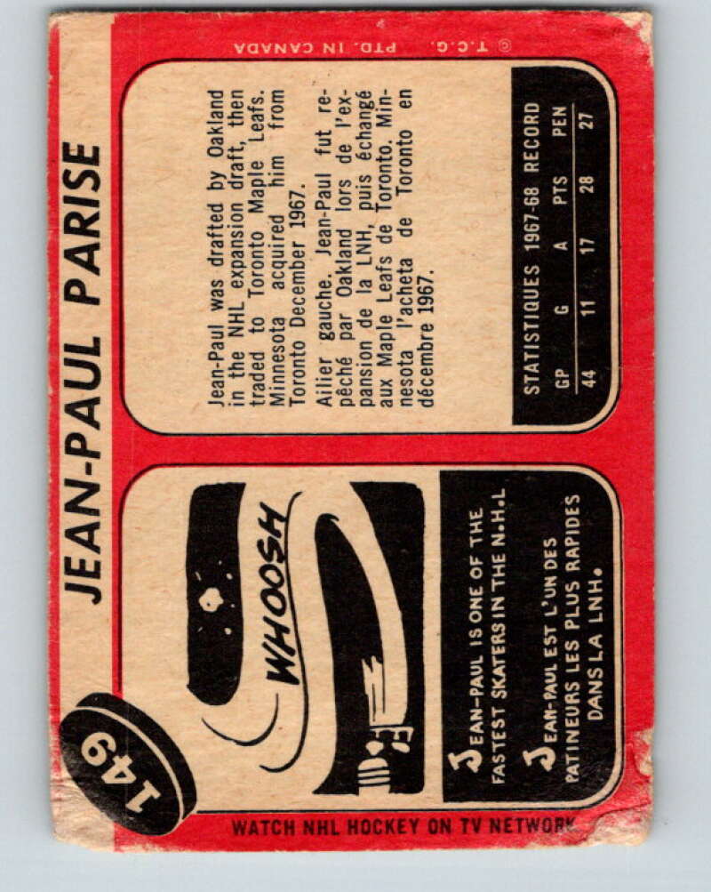 1968-69 O-Pee-Chee #149 J.P. Parise  RC Rookie Minnesota North Stars  V1100