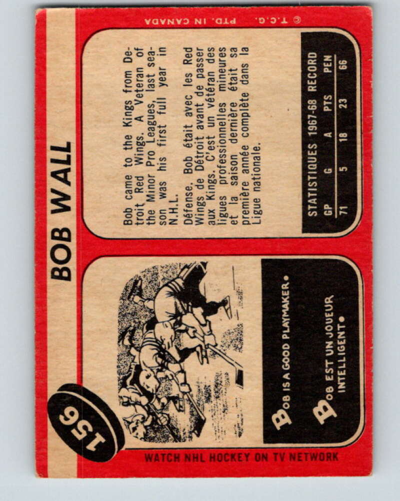 1968-69 O-Pee-Chee #156 Bob Wall  Los Angeles Kings  V1113
