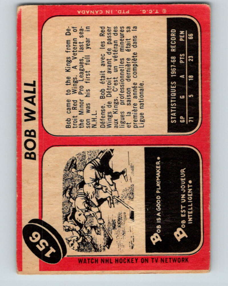 1968-69 O-Pee-Chee #156 Bob Wall  Los Angeles Kings  V1114
