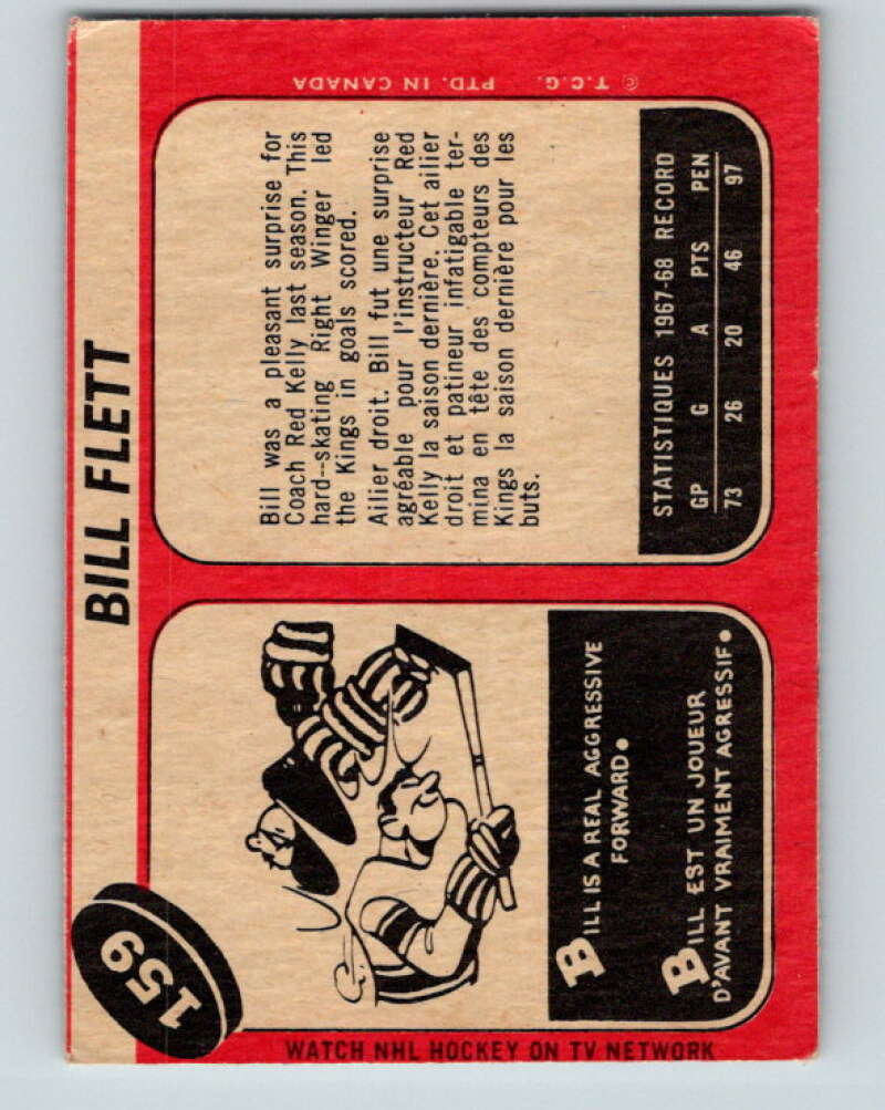 1968-69 O-Pee-Chee #159 Bill Flett  RC Rookie Los Angeles Kings  V1118