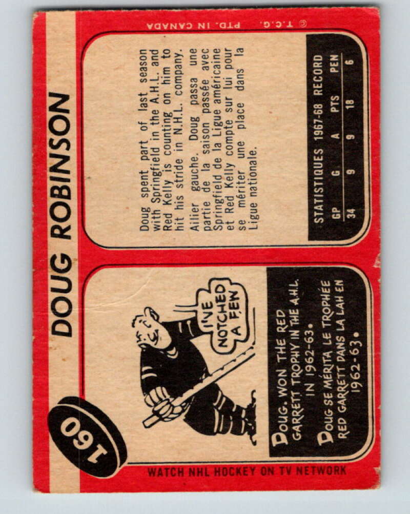 1968-69 O-Pee-Chee #160 Doug Robinson  Los Angeles Kings  V1120