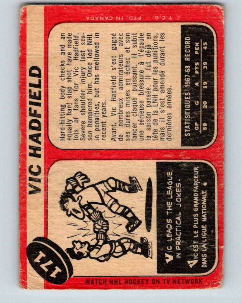 1968-69 O-Pee-Chee #171 Vic Hadfield  New York Rangers  V1134