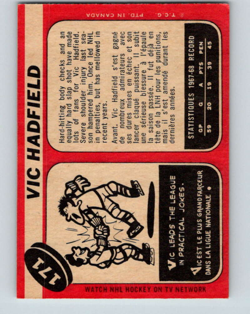 1968-69 O-Pee-Chee #171 Vic Hadfield  New York Rangers  V1135