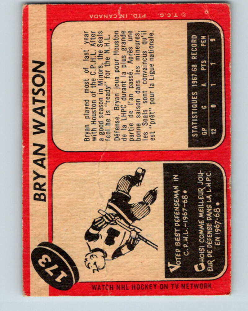 1968-69 O-Pee-Chee #173 Bryan Watson  Oakland Seals  V1137