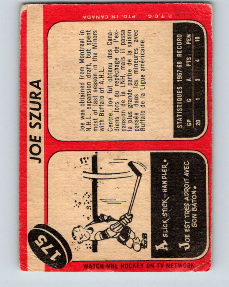 1968-69 O-Pee-Chee #175 Joe Szura  RC Rookie Oakland Seals  V1140