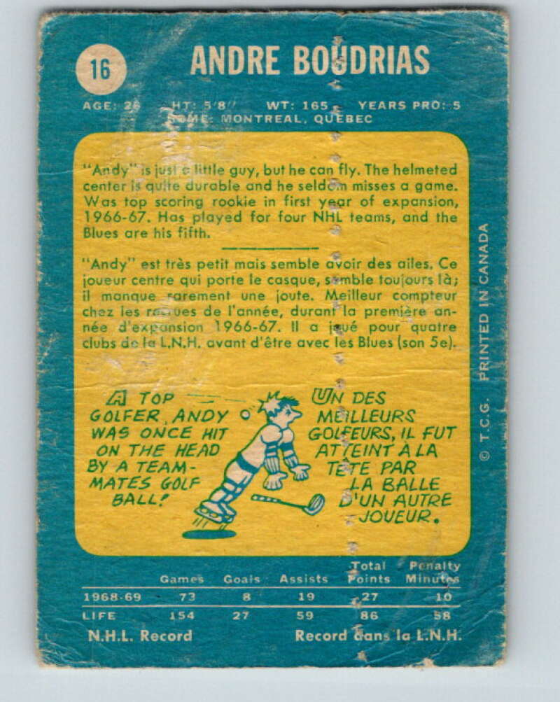 1969-70 O-Pee-Chee #16 Andre Boudrias  St. Louis Blues  V1222