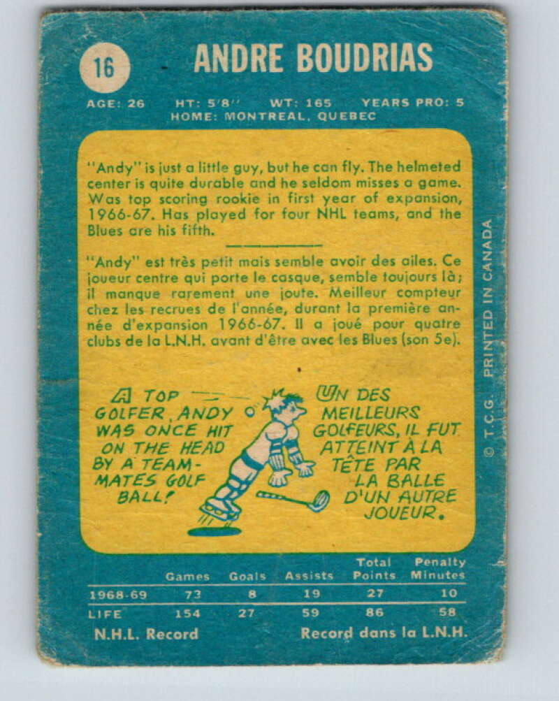 1969-70 O-Pee-Chee #16 Andre Boudrias  St. Louis Blues  V1223