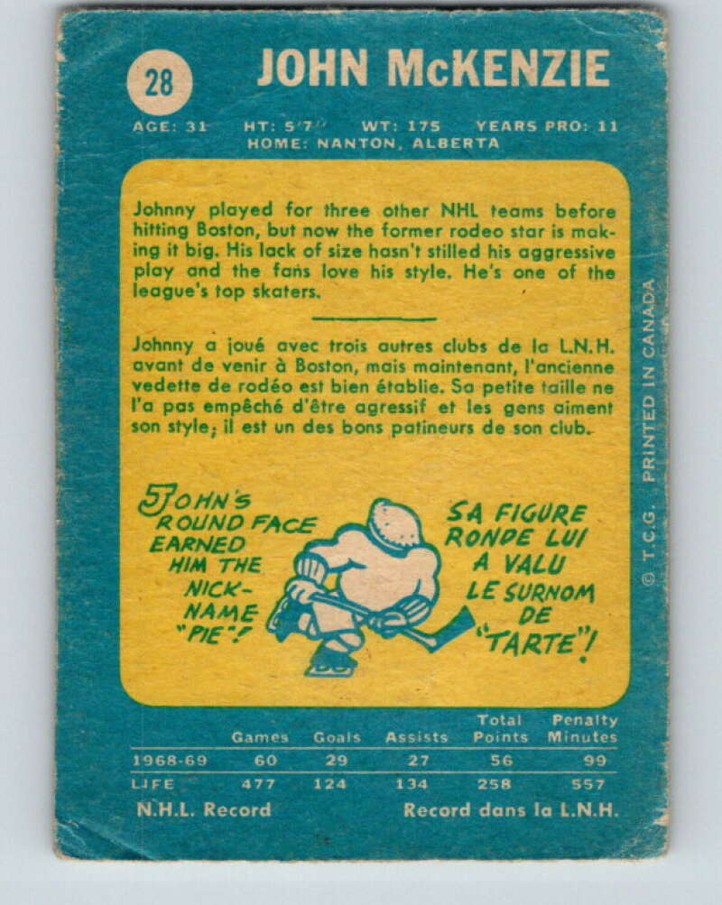 1969-70 O-Pee-Chee #28 John McKenzie  Boston Bruins  V1256