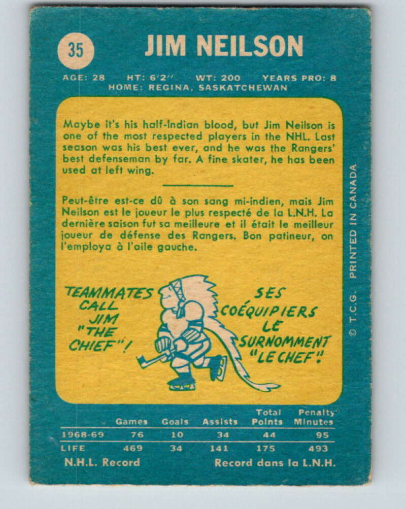 1969-70 O-Pee-Chee #35 Jim Neilson  New York Rangers  V1266