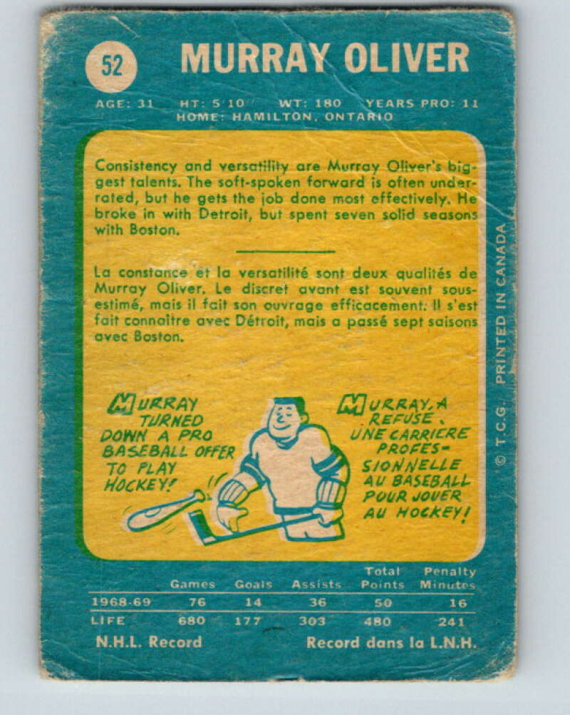 1969-70 O-Pee-Chee #52 Murray Oliver  Toronto Maple Leafs  V1313