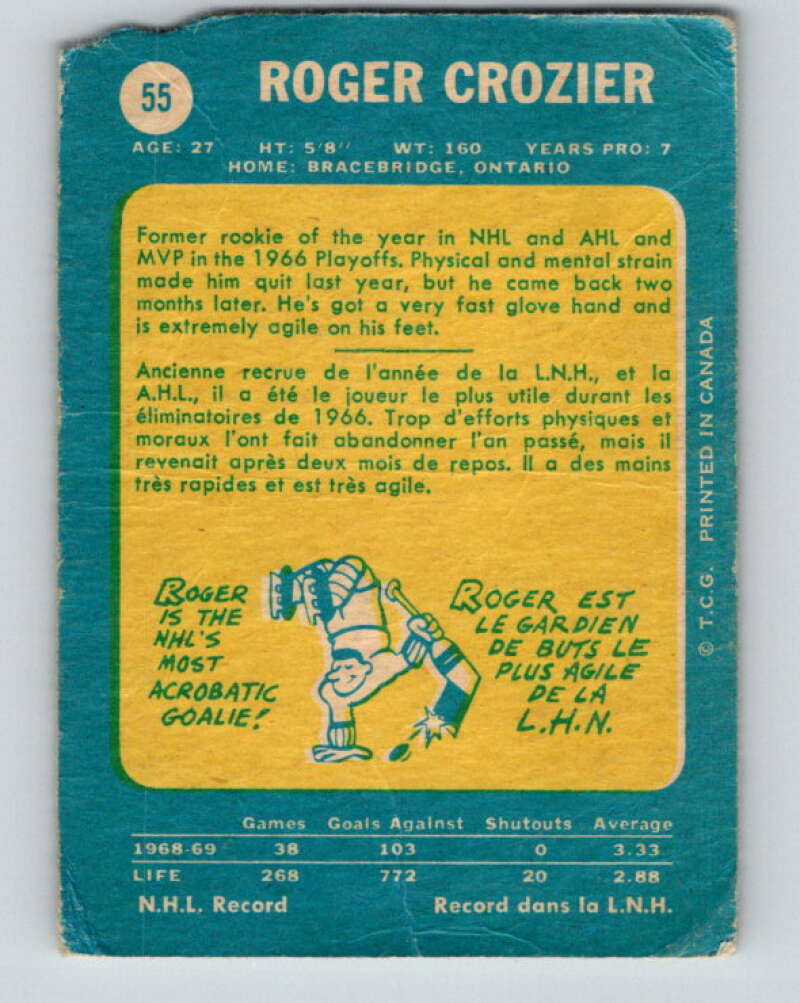 1969-70 O-Pee-Chee #55 Roger Crozier  Detroit Red Wings  V1318