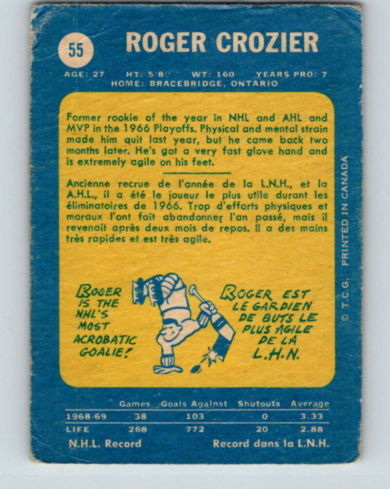 1969-70 O-Pee-Chee #55 Roger Crozier  Detroit Red Wings  V1319