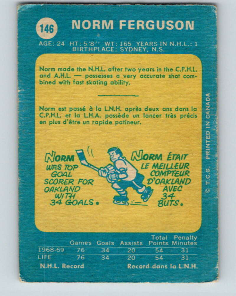 1969-70 O-Pee-Chee #146 Norm Ferguson  RC Rookie Oakland Seals  V1580