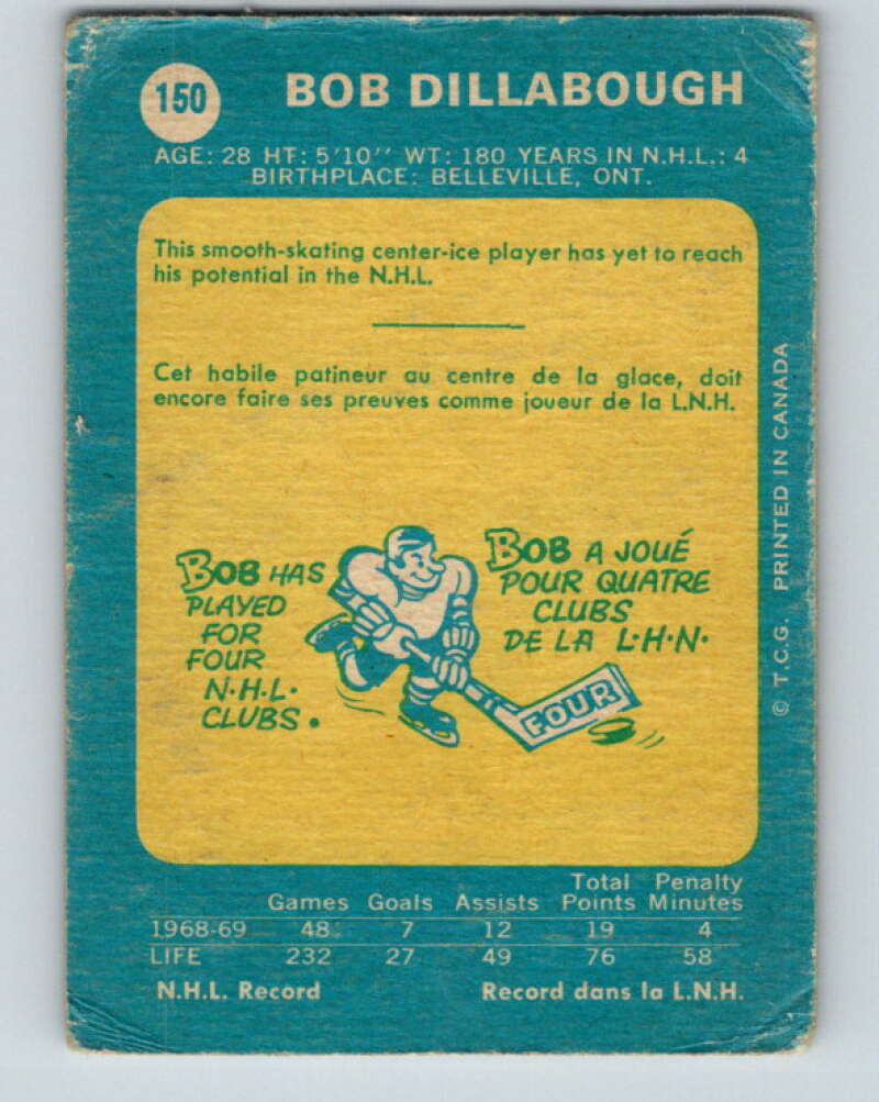 1969-70 O-Pee-Chee #150 Bob Dillabough  Oakland Seals  V1603
