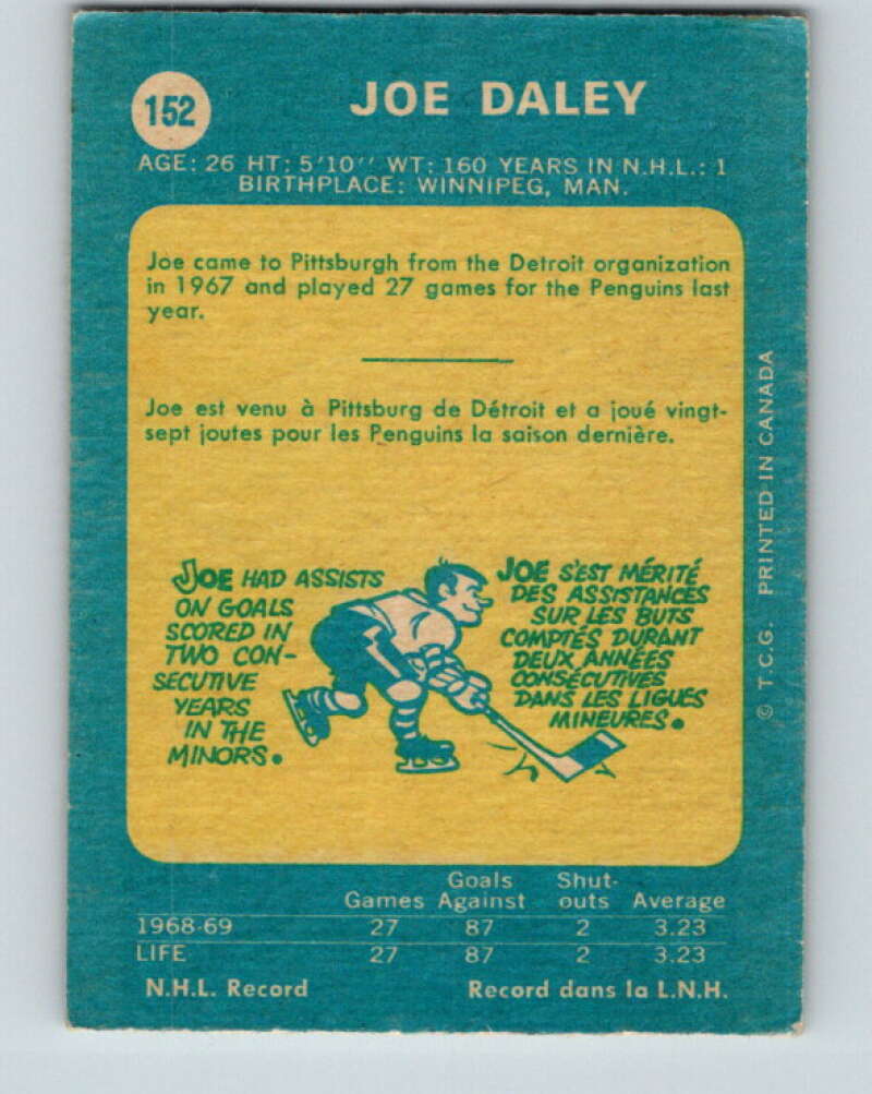 1969-70 O-Pee-Chee #152 Joe Daley  Pittsburgh Penguins  V1610
