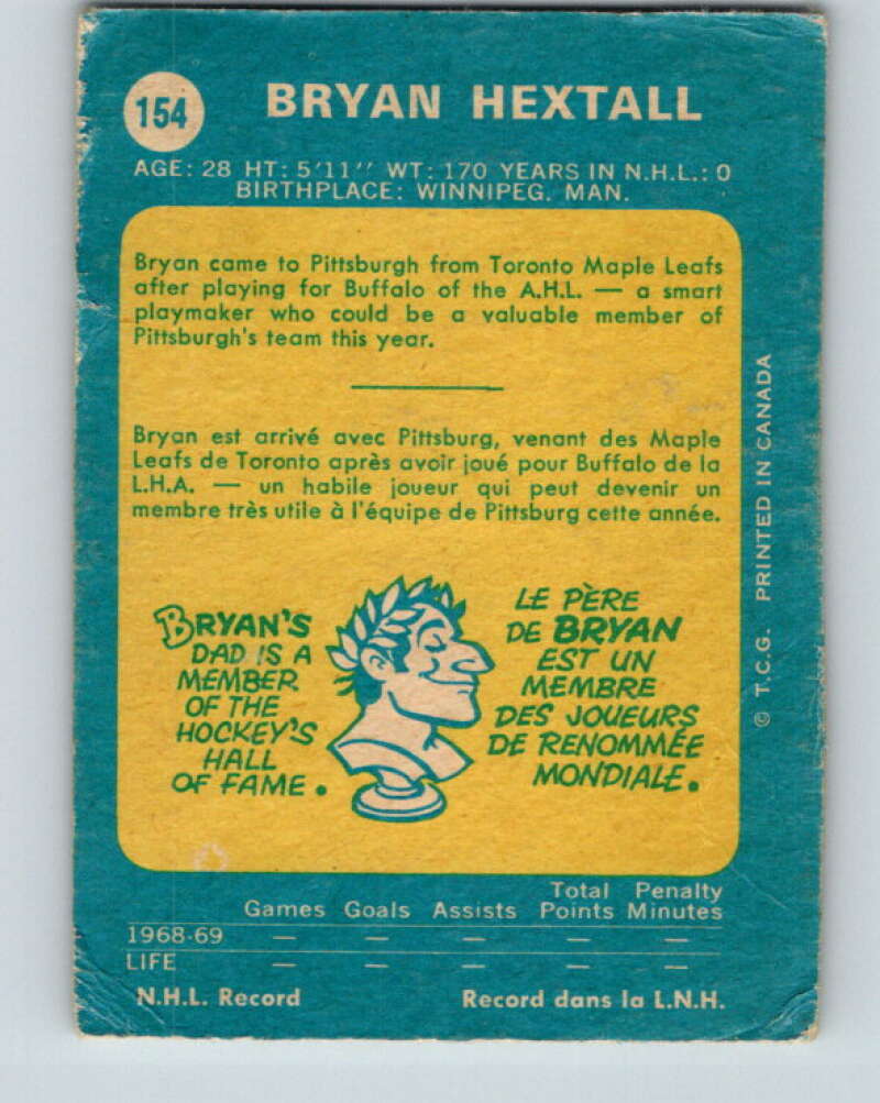 1969-70 O-Pee-Chee #154 Bryan Hextall  RC Rookie Pittsburgh Penguins  V1616