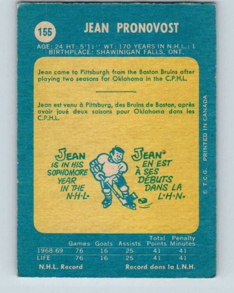 1969-70 O-Pee-Chee #155 Jean Pronovost  RC Rookie Pittsburgh Penguins  V1626