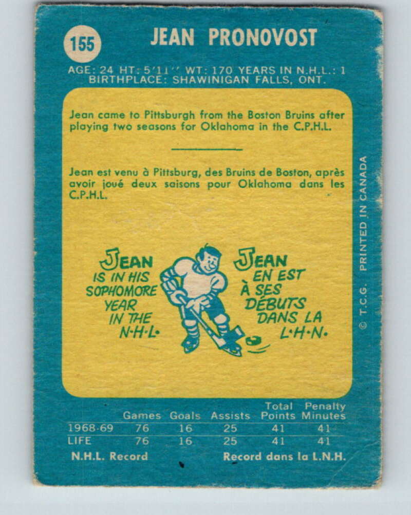1969-70 O-Pee-Chee #155 Jean Pronovost  RC Rookie Pittsburgh Penguins  V1627