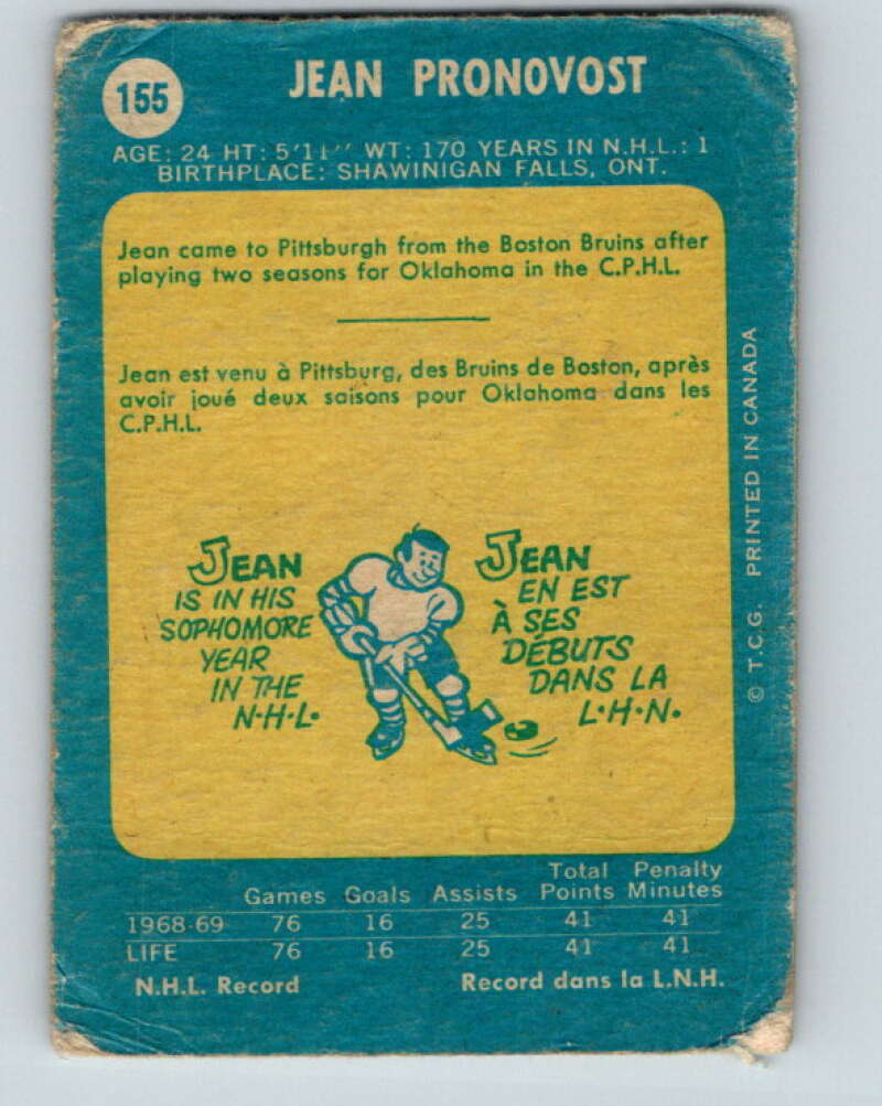 1969-70 O-Pee-Chee #155 Jean Pronovost  RC Rookie Pittsburgh Penguins  V1629