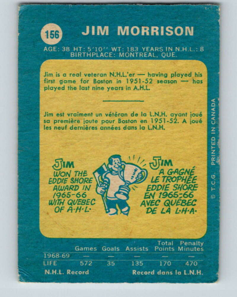 1969-70 O-Pee-Chee #156 Jim Morrison  Pittsburgh Penguins  V1631