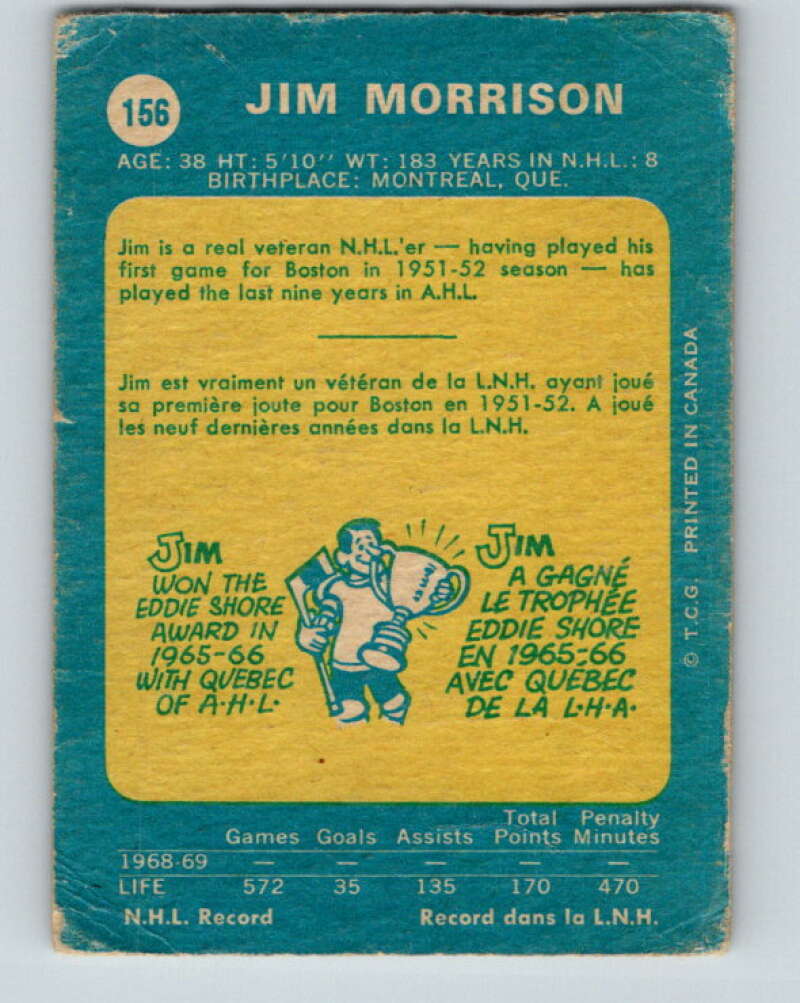 1969-70 O-Pee-Chee #156 Jim Morrison  Pittsburgh Penguins  V1632