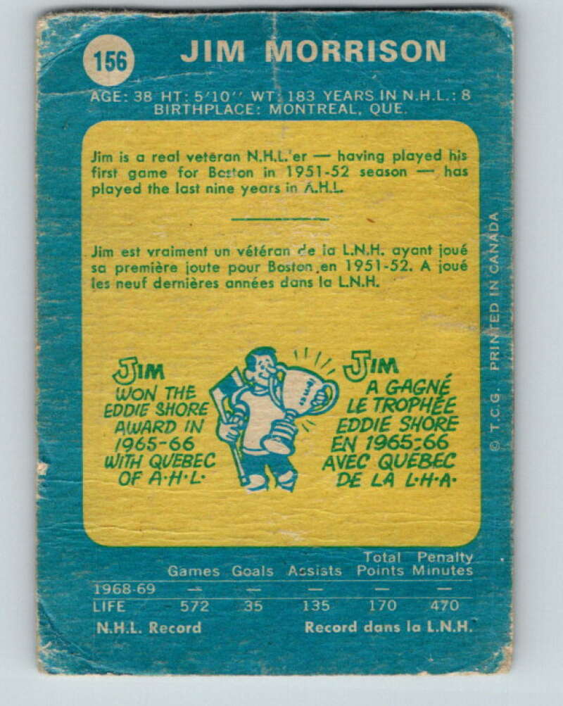 1969-70 O-Pee-Chee #156 Jim Morrison  Pittsburgh Penguins  V1635
