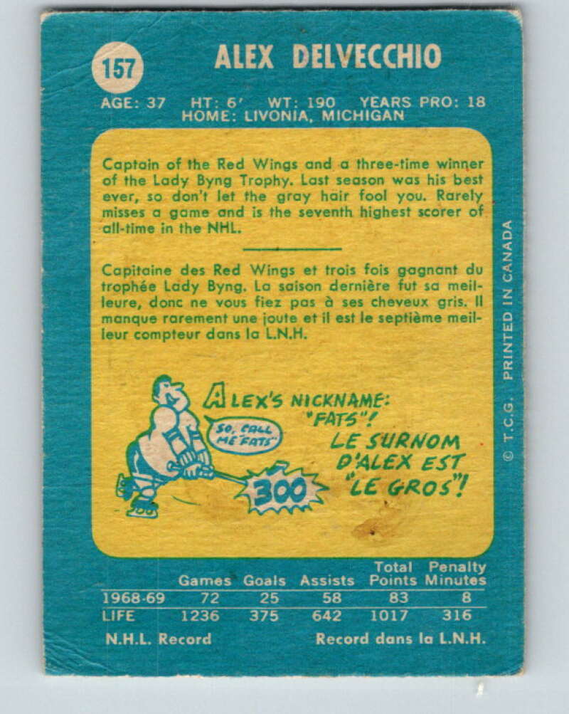 1969-70 O-Pee-Chee #157 Alex Delvecchio  Detroit Red Wings  V1640