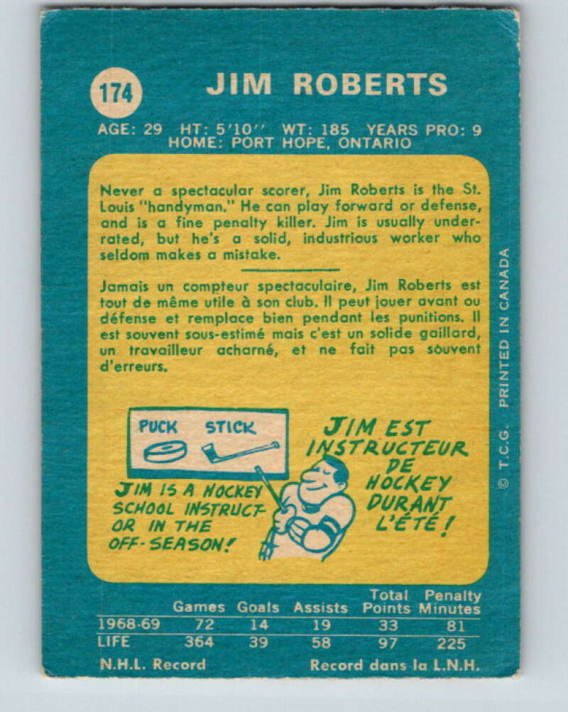 1969-70 O-Pee-Chee #174 Jim Roberts  St. Louis Blues  V1726