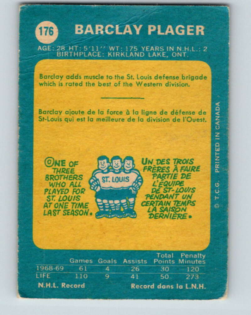 1969-70 O-Pee-Chee #176 Barclay Plager  St. Louis Blues  V1736