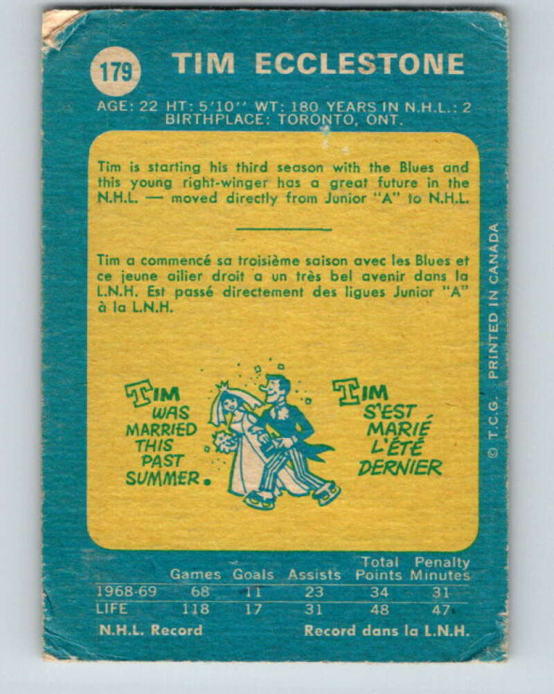 1969-70 O-Pee-Chee #179 Tim Ecclestone  St. Louis Blues  V1754