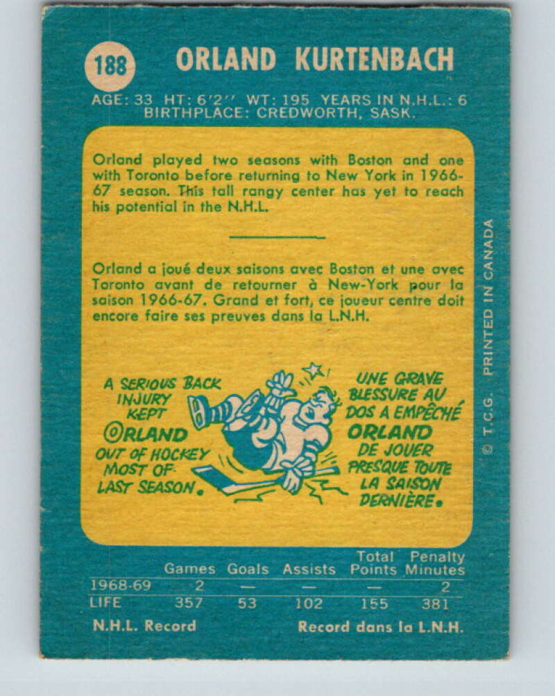 1969-70 O-Pee-Chee #188 Orland Kurtenbach  New York Rangers  V1807