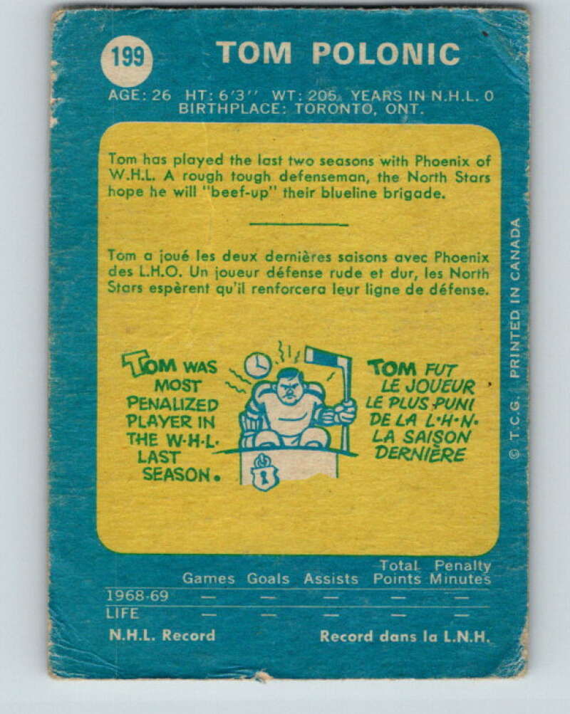 1969-70 O-Pee-Chee #199 Tom Polanic  RC Rookie Minnesota North Stars  V1863