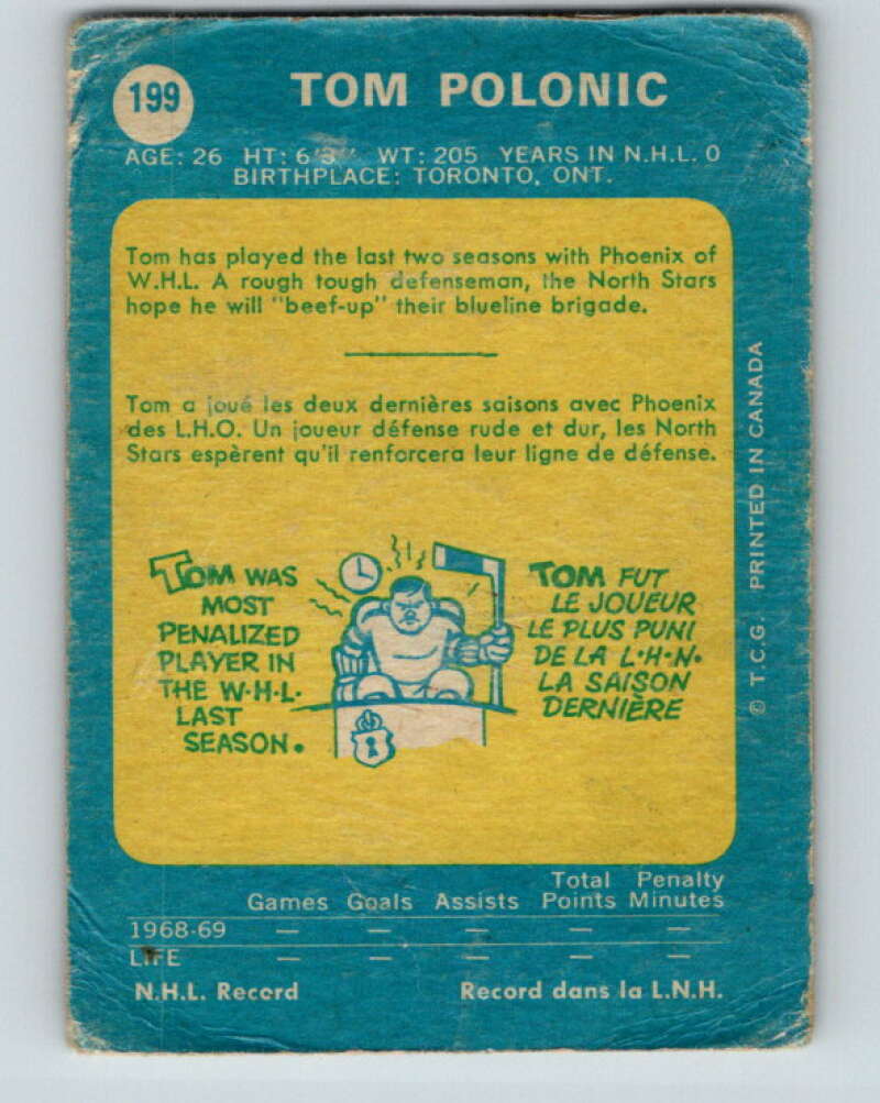 1969-70 O-Pee-Chee #199 Tom Polanic  RC Rookie Minnesota North Stars  V1865