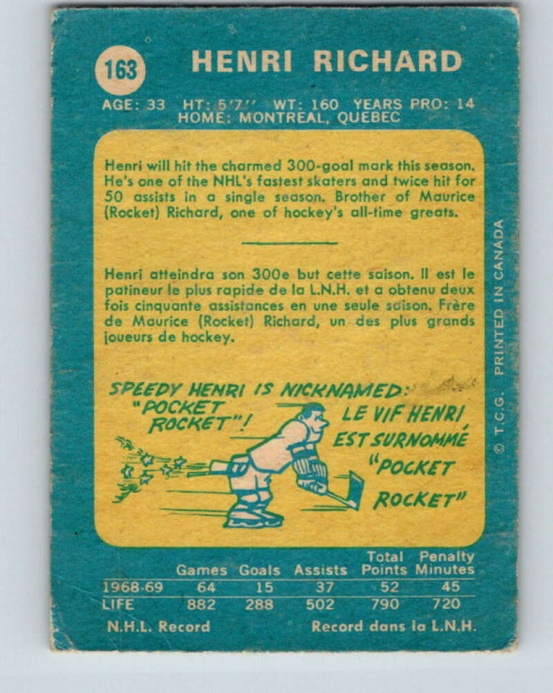 1969-70 O-Pee-Chee #163 Henri Richard  Montreal Canadiens  V1676