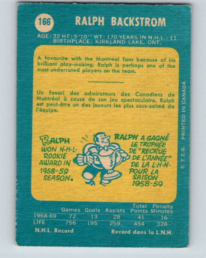 1969-70 O-Pee-Chee #166 Ralph Backstrom  Montreal Canadiens  V1684