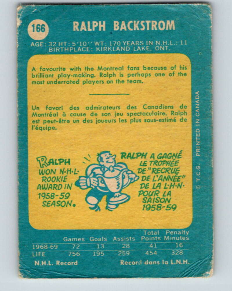 1969-70 O-Pee-Chee #166 Ralph Backstrom  Montreal Canadiens  V1685