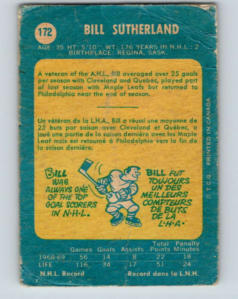 1969-70 O-Pee-Chee #172 Bill Sutherland  Philadelphia Flyers  V1719