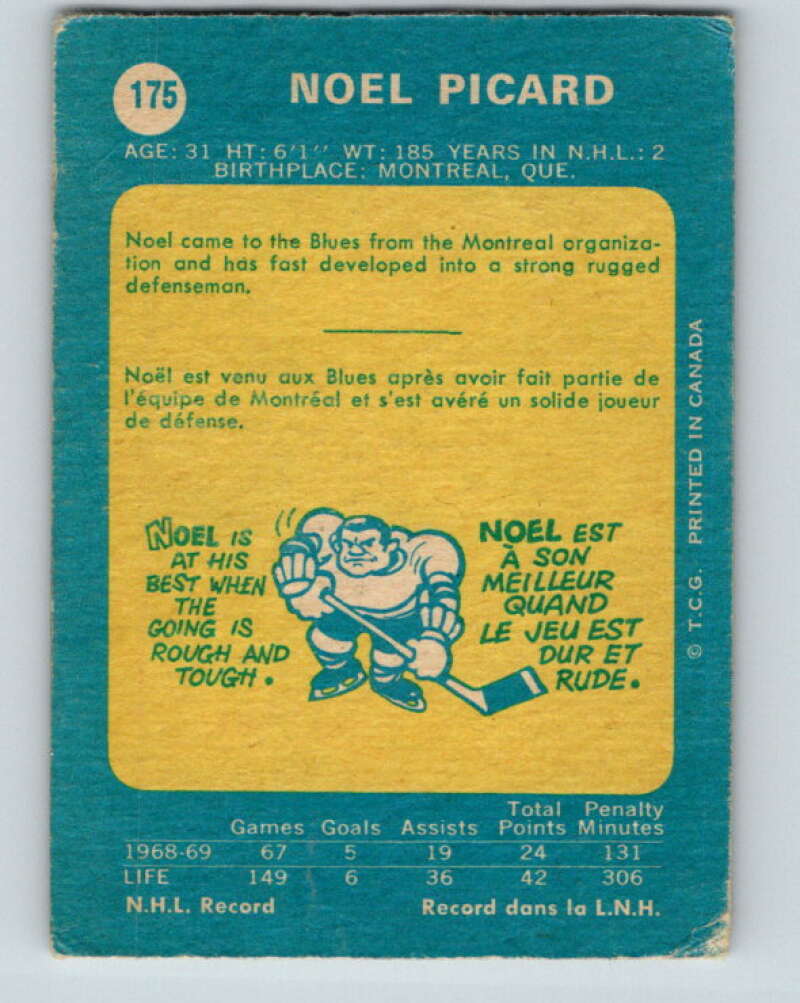 1969-70 O-Pee-Chee #175 Noel Picard  RC Rookie St. Louis Blues  V1729