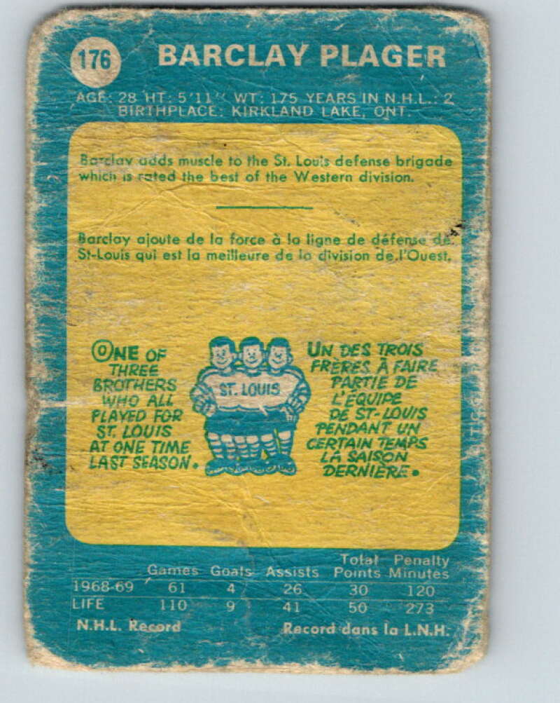 1969-70 O-Pee-Chee #176 Barclay Plager  St. Louis Blues  V1732