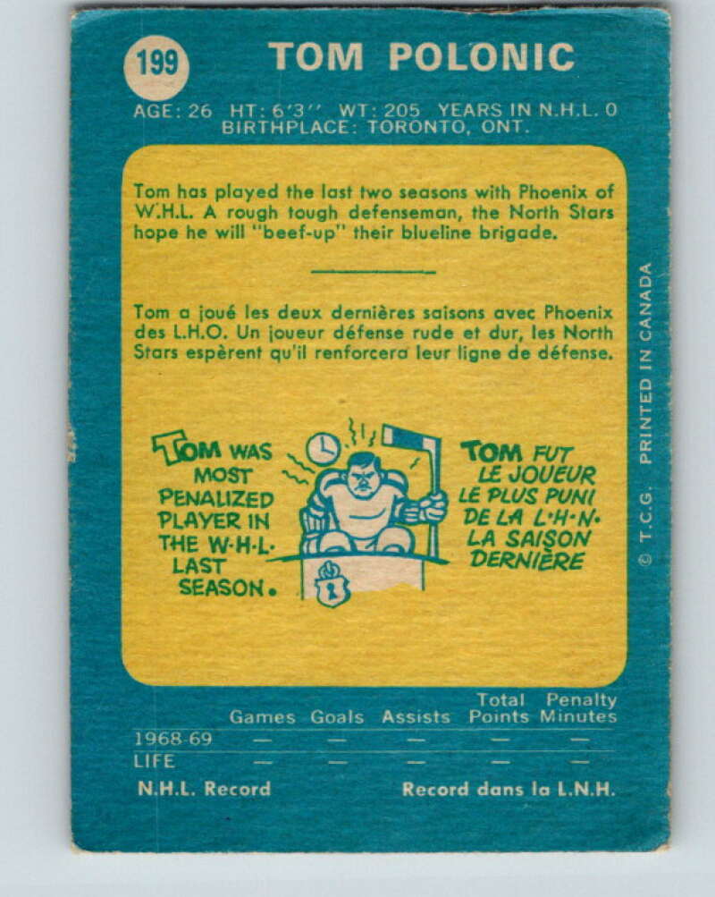 1969-70 O-Pee-Chee #199 Tom Polanic  RC Rookie Minnesota North Stars  V1861