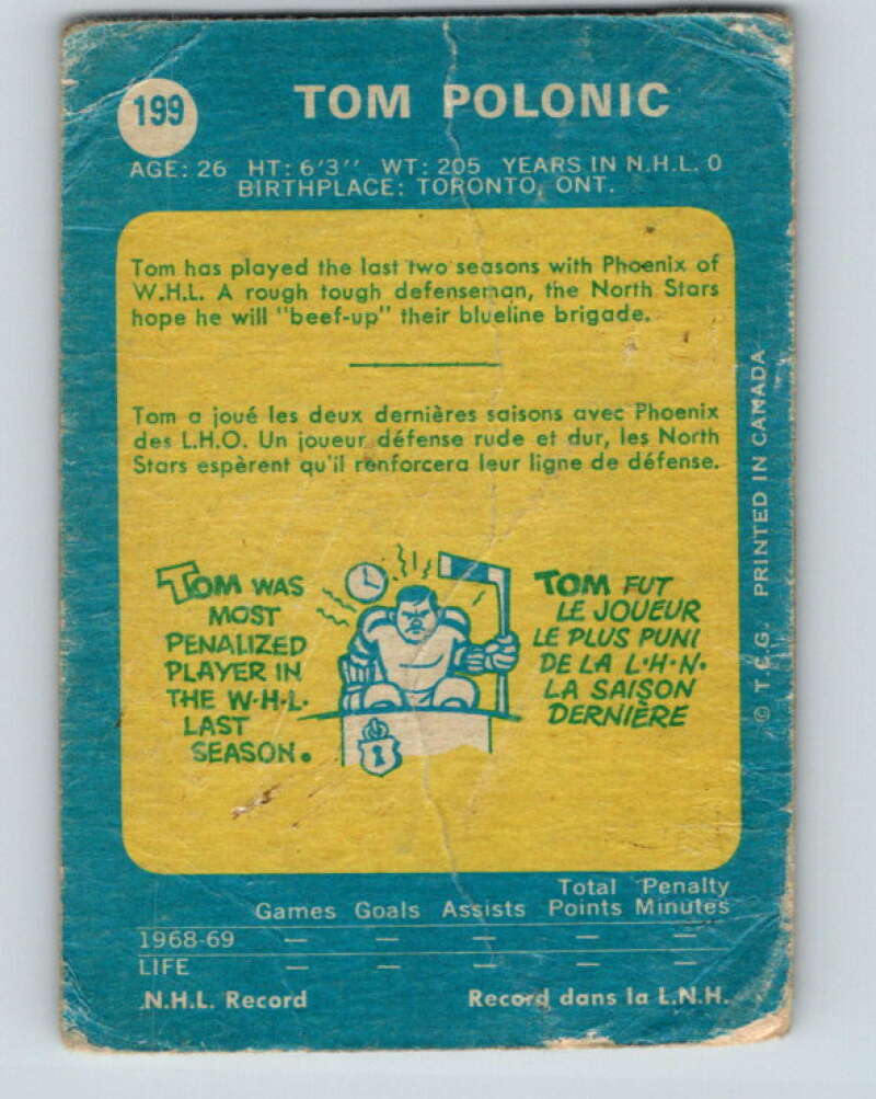 1969-70 O-Pee-Chee #199 Tom Polanic  RC Rookie Minnesota North Stars  V1862