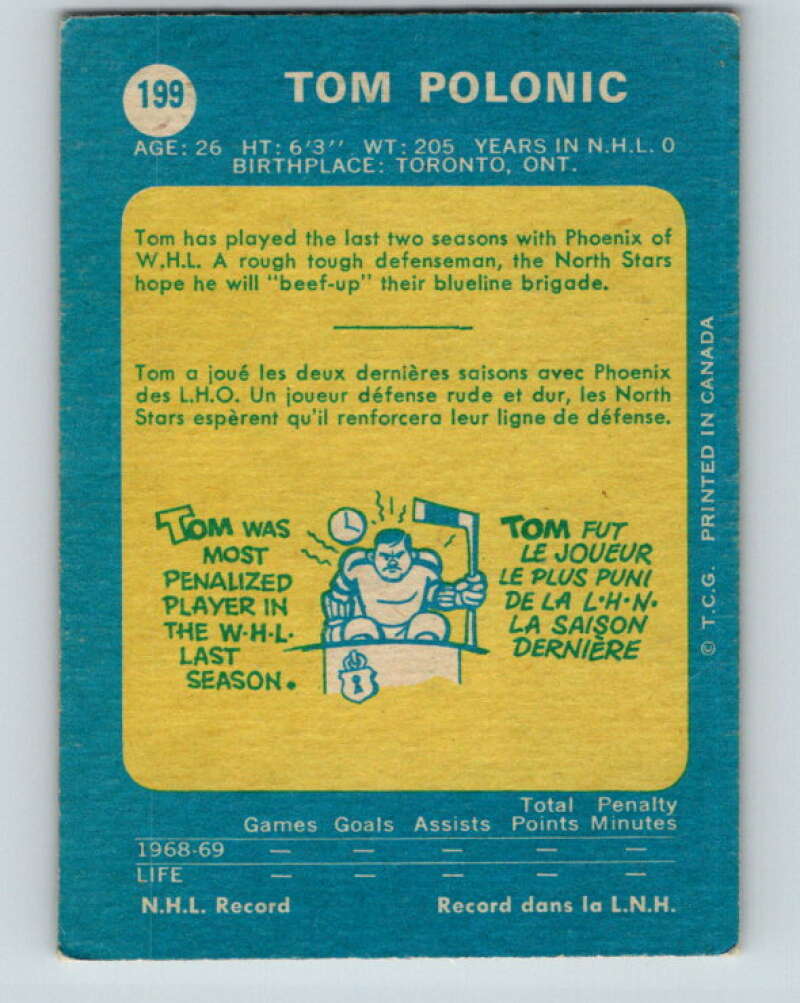 1969-70 O-Pee-Chee #199 Tom Polanic  RC Rookie Minnesota North Stars  V1864