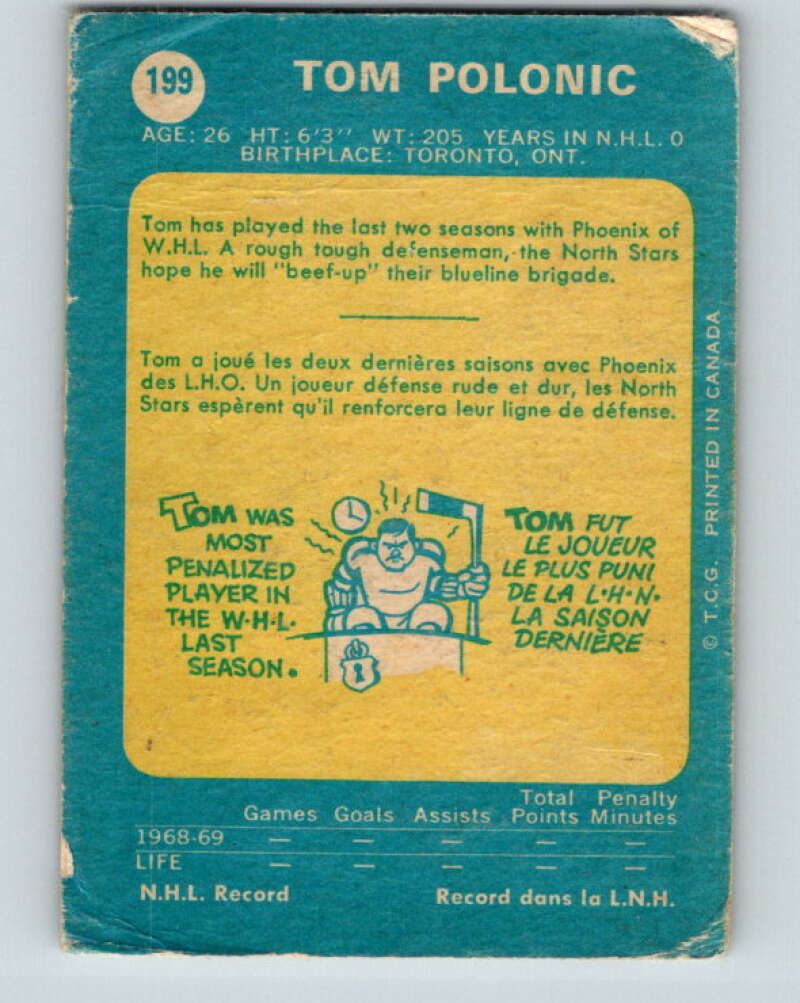 1969-70 O-Pee-Chee #199 Tom Polanic  RC Rookie Minnesota North Stars  V1866