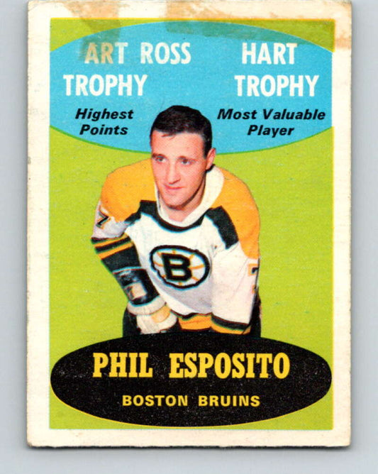 1969-70 O-Pee-Chee #205a Phil Esposito Art/Hart Trophy  Boston Bruins  V1903