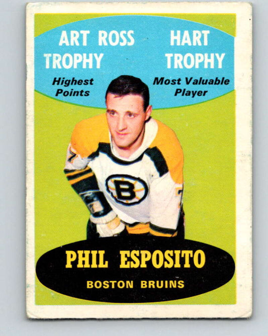 1969-70 O-Pee-Chee #205a Phil Esposito Art/Hart Trophy  Boston Bruins  V1904