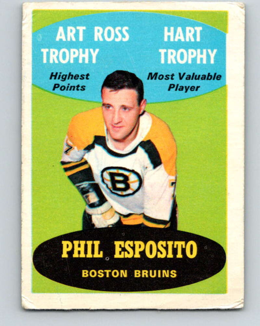 1969-70 O-Pee-Chee #205a Phil Esposito Art/Hart Trophy  Boston Bruins  V1907