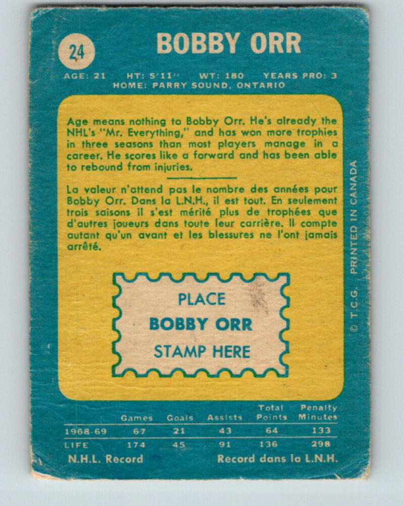 1969-70 O-Pee-Chee #24 Bobby Orr Boston Bruins V2010