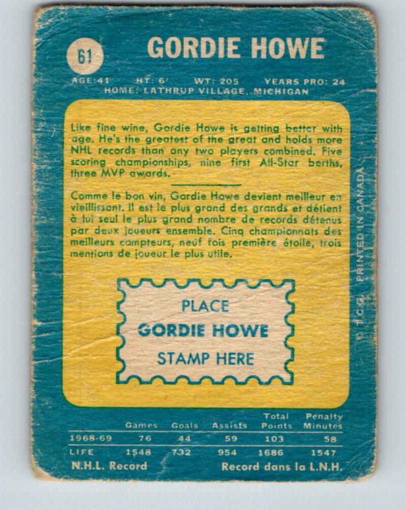 1969-70 O-Pee-Chee #61 Gordie Howe Detroit Red Wings V2011